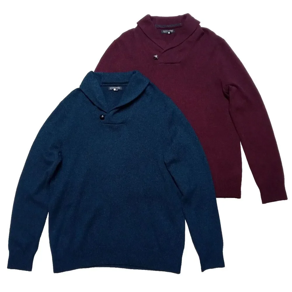 Lot of 2 Banana Republic Italian Merino Wool Sweaters Mens Large Shawl Collar